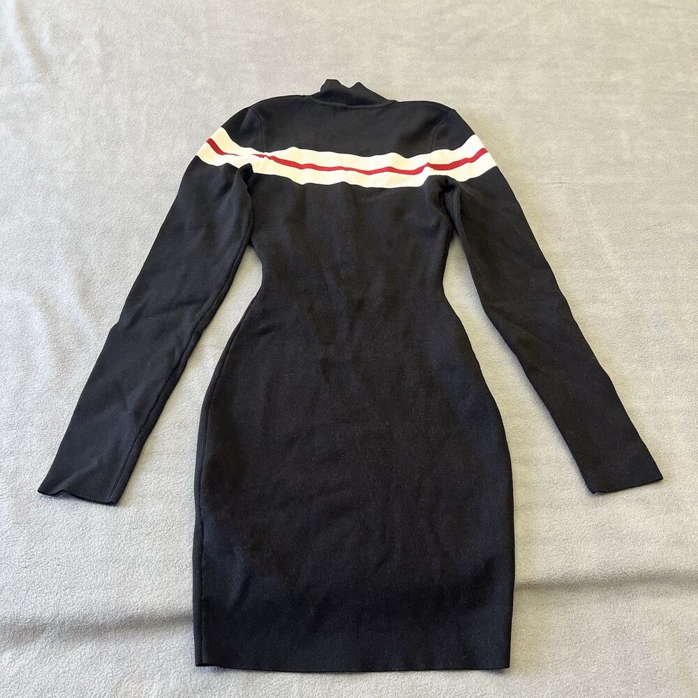 Superdown Black Striped Ribbed Knit Bodycon Sweater Dress Mock Neck Small